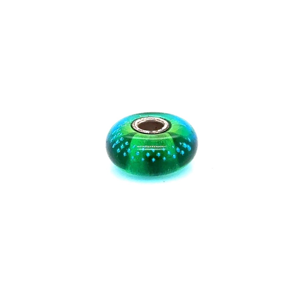 Trollbeads Silver Trace Glass Bead Charm Sterling Silver Core Green Turquoise